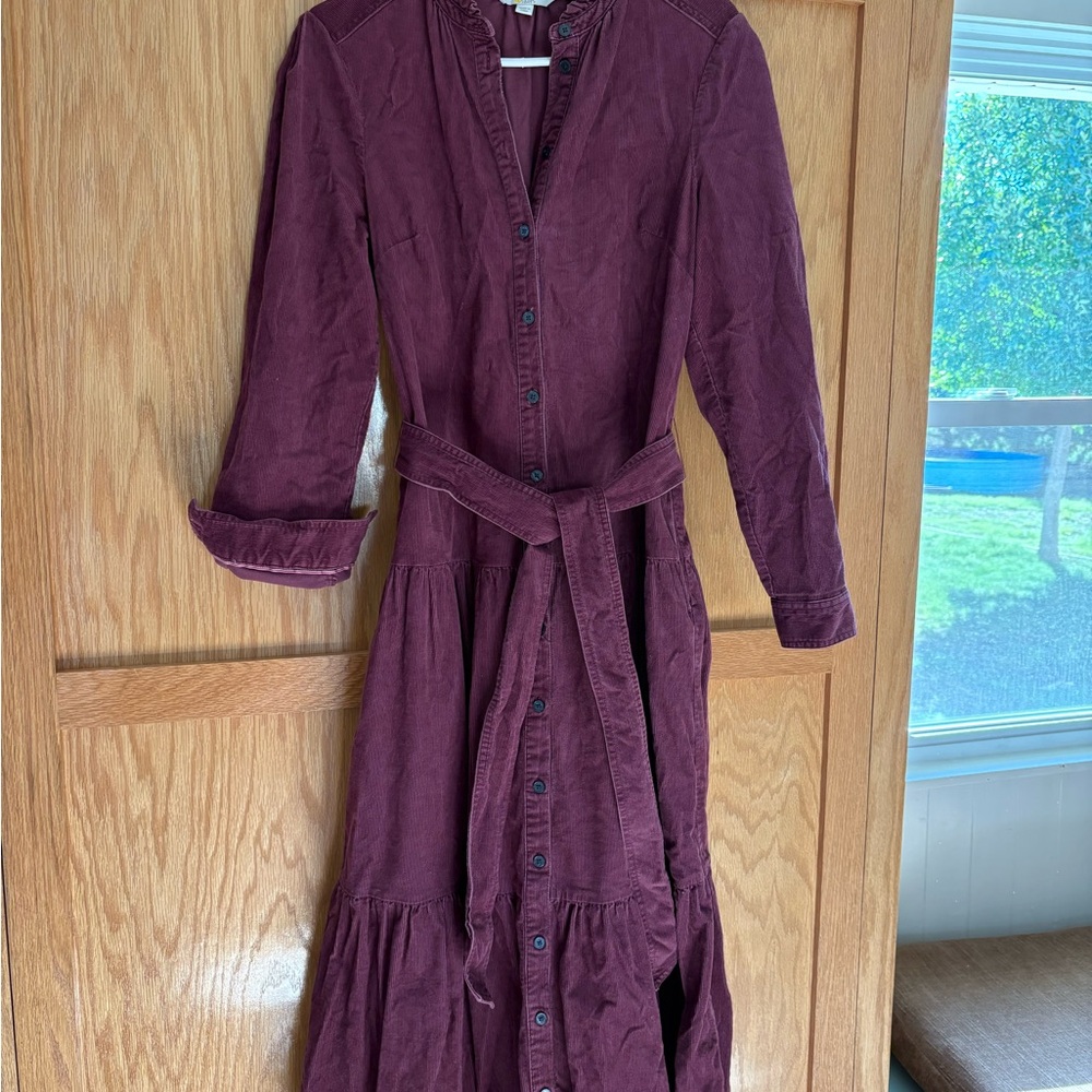 Women's Button-Front Burgundy Shirt Dress with Waist Tie